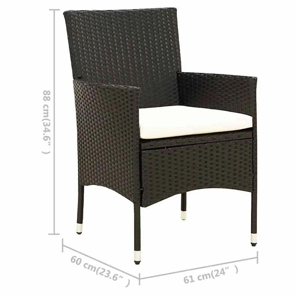 Outdoor Dining Set Black 5 Piece with Cushions Poly Rattan Steel Frame