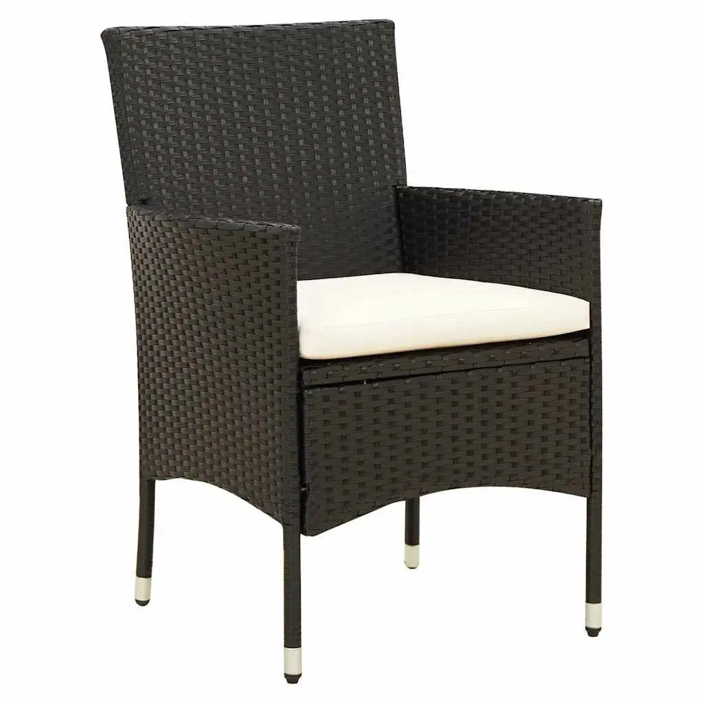 Outdoor Dining Set Black 5 Piece with Cushions Poly Rattan Steel Frame