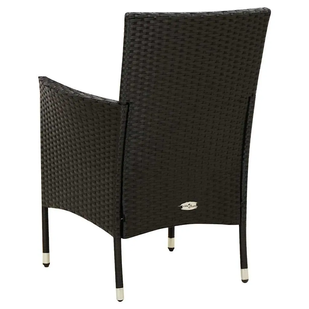 Outdoor Dining Set Black 5 Piece with Cushions Poly Rattan Steel Frame