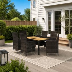 Outdoor Dining Set 7 Piece Garden Furniture Black Poly Rattan with Cushions