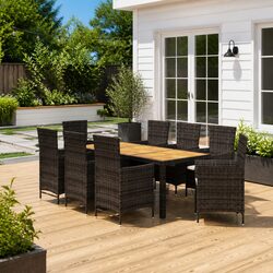 Outdoor Dining Set 9 Piece Garden Furniture Black Poly Rattan with Cushions