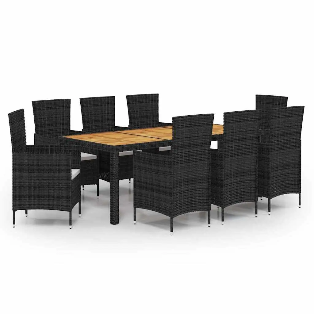 Outdoor Dining Set Black 9 Piece Garden Furniture with Cushions