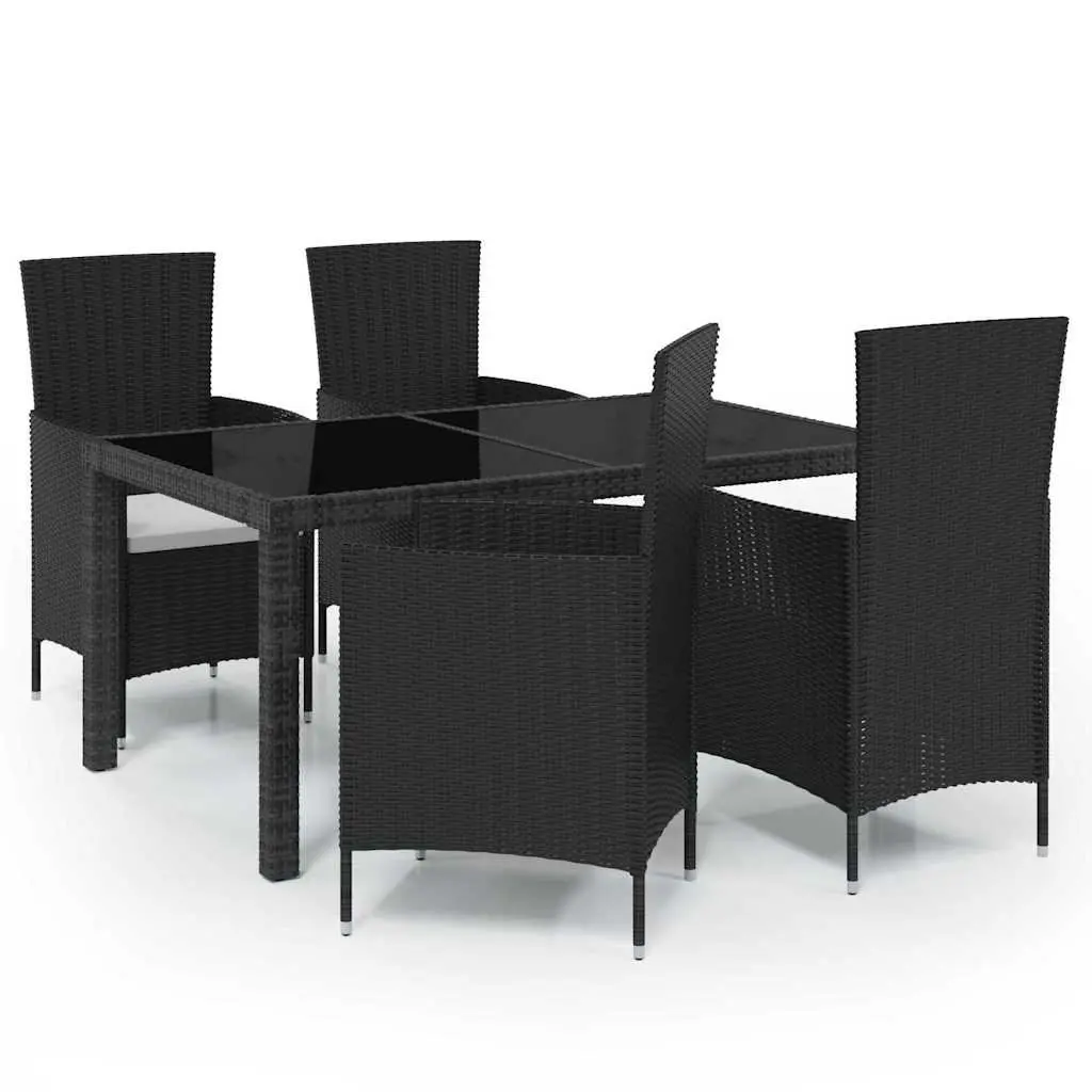 Outdoor Dining Set Black 5 Piece Garden Furniture Poly Rattan Table Chairs Cushions