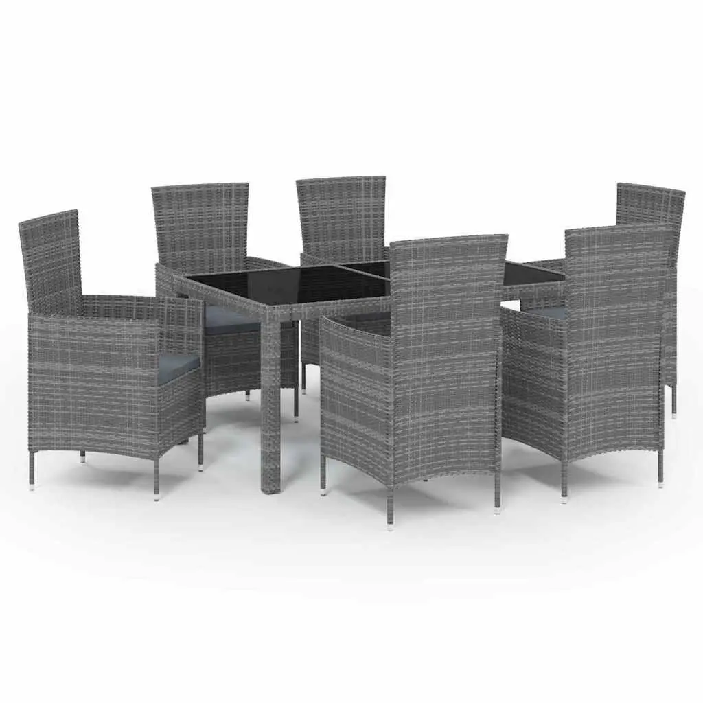 7 Piece Outdoor Dining Set Grey Poly Rattan Garden Furniture with Cushions