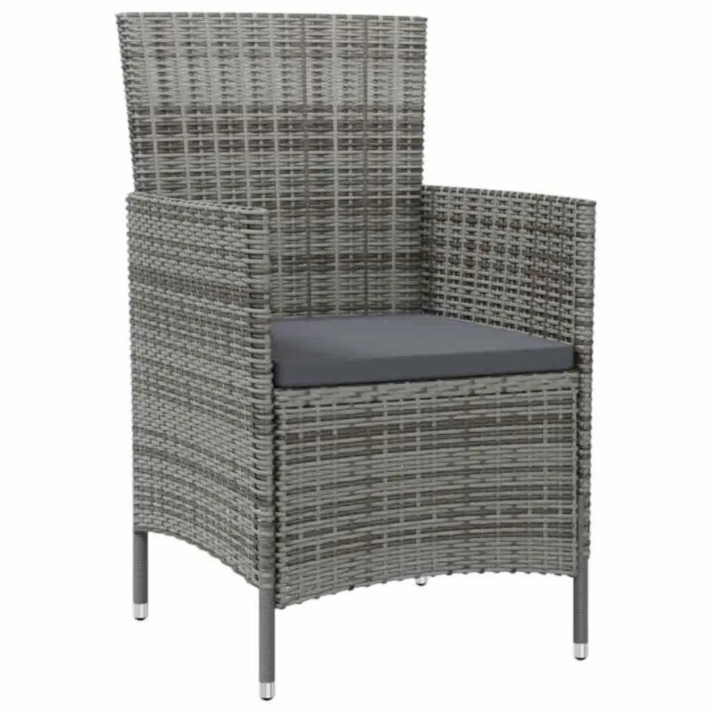 7 Piece Outdoor Dining Set Grey Poly Rattan Garden Furniture with Cushions