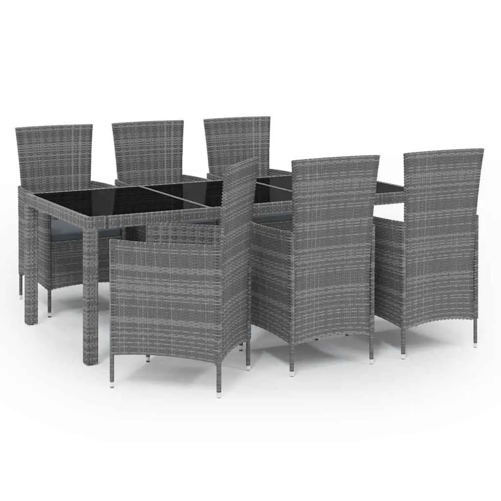 Outdoor Dining Set Grey 7 Piece Garden Furniture Poly Rattan with Cushions