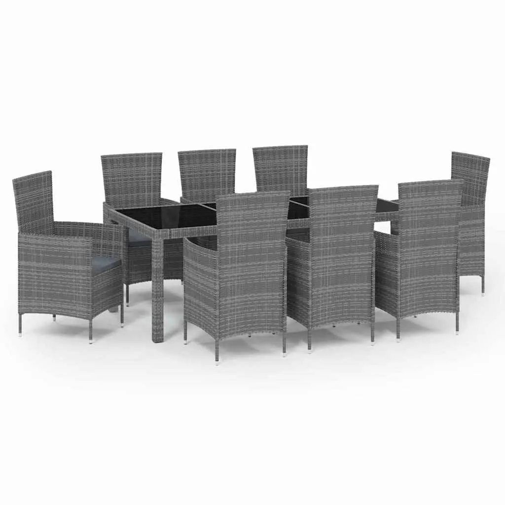 Outdoor Dining Set 9 Piece Grey Poly Rattan Garden Furniture with Cushions