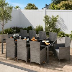 9-Piece Grey Outdoor Dining Set: Strength and Comfort