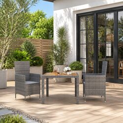 Outdoor Dining Set 3 Piece Grey Poly Rattan Garden Furniture with Cushions
