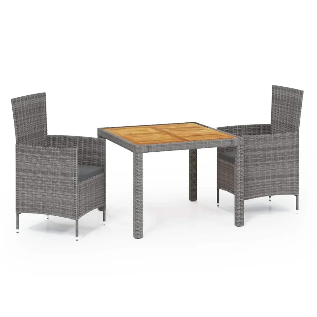 Outdoor Dining Set 3 Piece Grey Poly Rattan Garden Furniture with Cushions