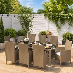 Outdoor Dining Set 9 Piece Beige Poly Rattan Garden Furniture with Cushions