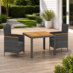 Outdoor Dining Set 3 Piece Grey Poly Rattan Garden Furniture with Cushions