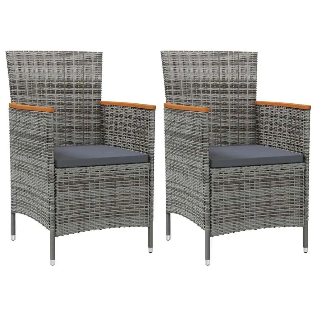 Outdoor Dining Set Grey 3 Piece Poly Rattan Garden Furniture with Cushions