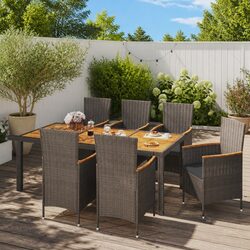 Compact and Durable 7-Piece Grey Poly Rattan Dining Set
