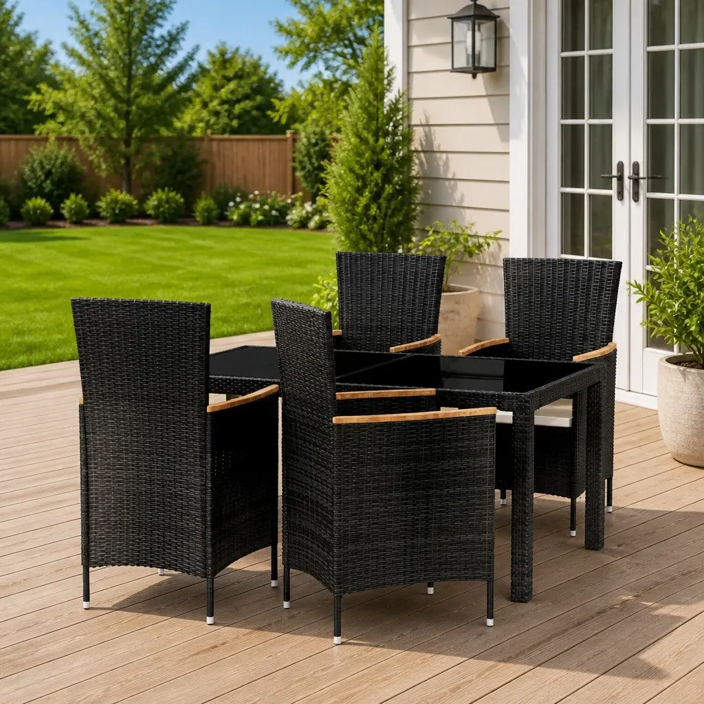 Outdoor Dining Set Black 5 Piece Weather-Resistant PE Rattan with Cushions