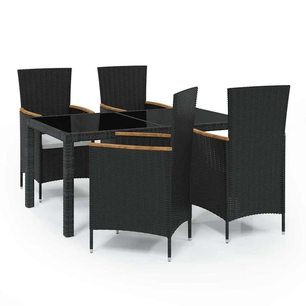 Outdoor Dining Set Black 5 Piece Weather-Resistant PE Rattan with Cushions