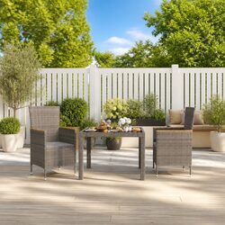 Outdoor Dining Set 3 Piece Grey Poly Rattan Garden Furniture with Cushions