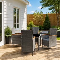 Outdoor Dining Set 5 Piece Poly Rattan Garden Furniture with Cushions Grey