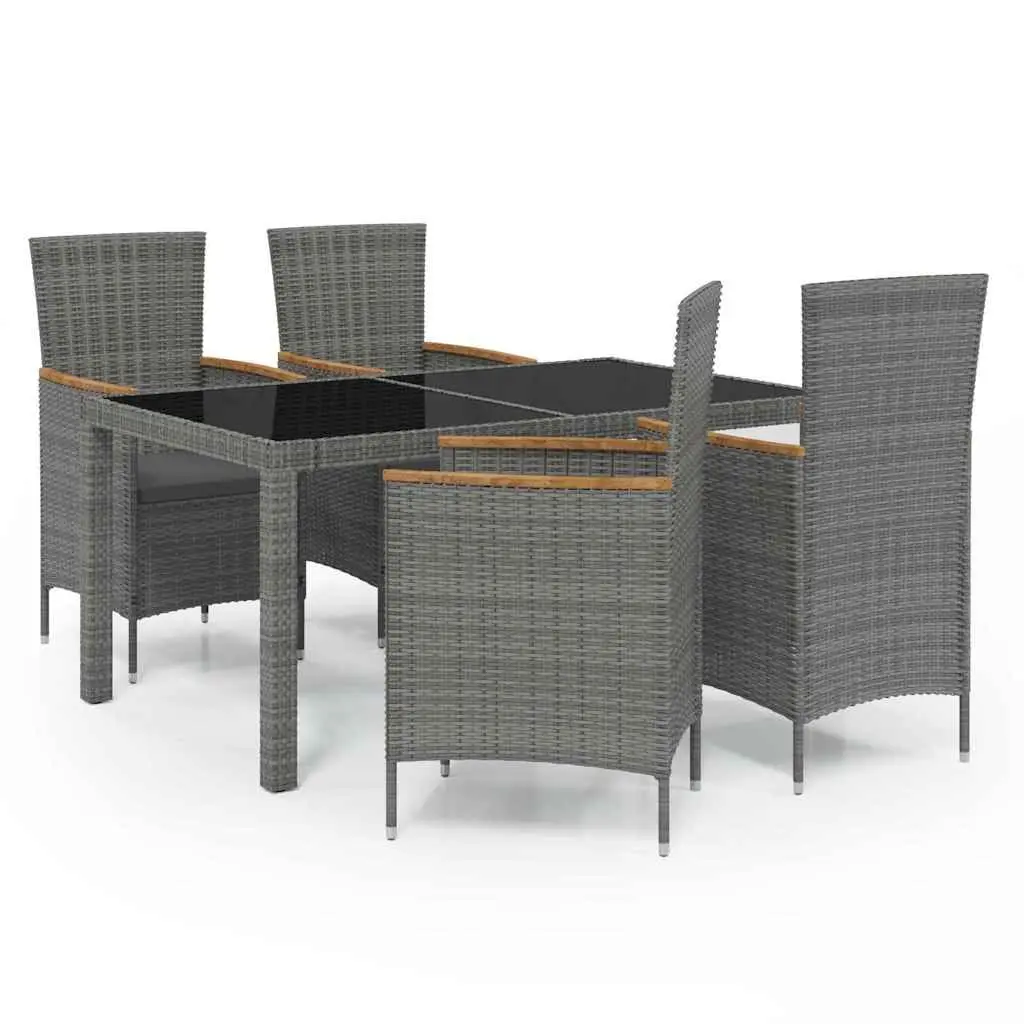 Outdoor Dining Set 5 Piece PE Rattan Garden Furniture Steel Frame Grey Cushions