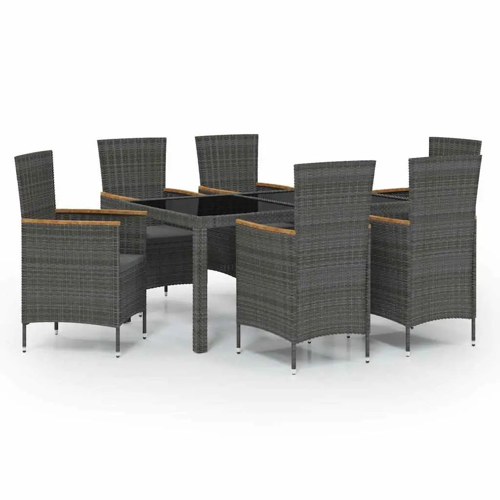 Outdoor Dining Set 7 Piece Garden Furniture Grey Poly Rattan with Cushions