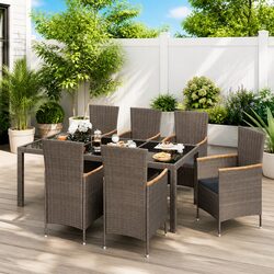 Concise 7-Piece Outdoor Dining Set with Removable Cushions