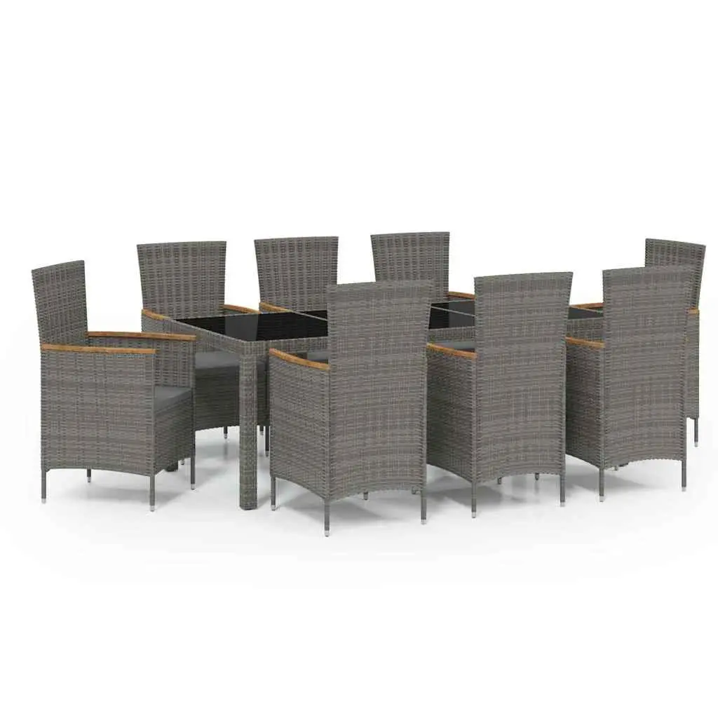 Outdoor Dining Set Grey 9 Piece Garden Furniture Poly Rattan with Cushions