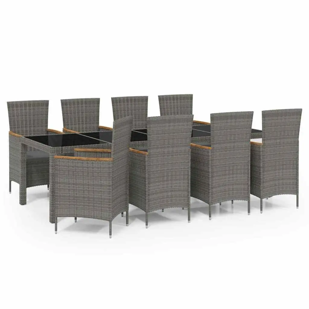 Outdoor Dining Set Grey 9 Piece Garden Furniture PE Rattan Steel Frame Cushions