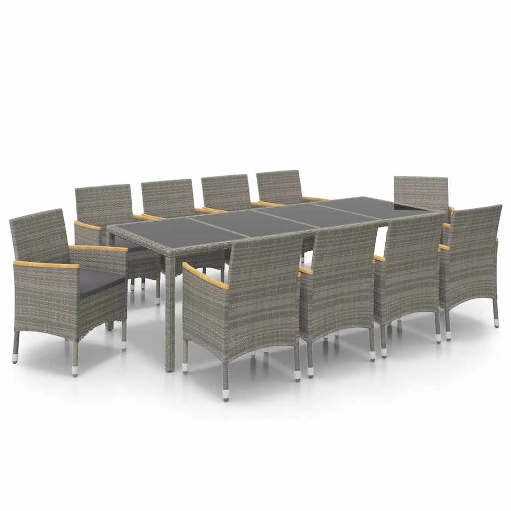 Outdoor Dining Set Grey 11 Piece Garden Furniture Poly Rattan Steel Frame