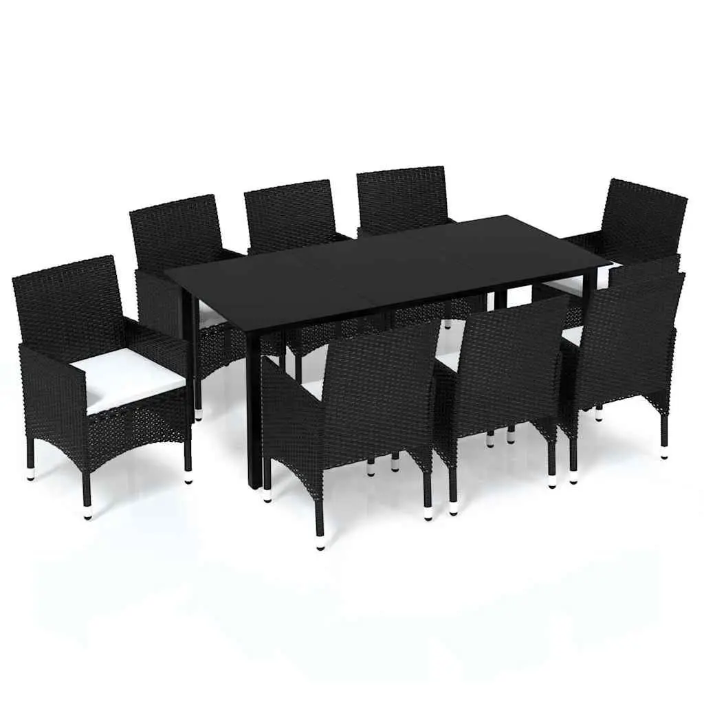 Garden Dining Set Black 9 Piece Outdoor Patio Table Chairs Weather-Resistant PE Rattan
