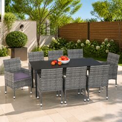 Concise 9-Piece Garden Dining Set with Cushions