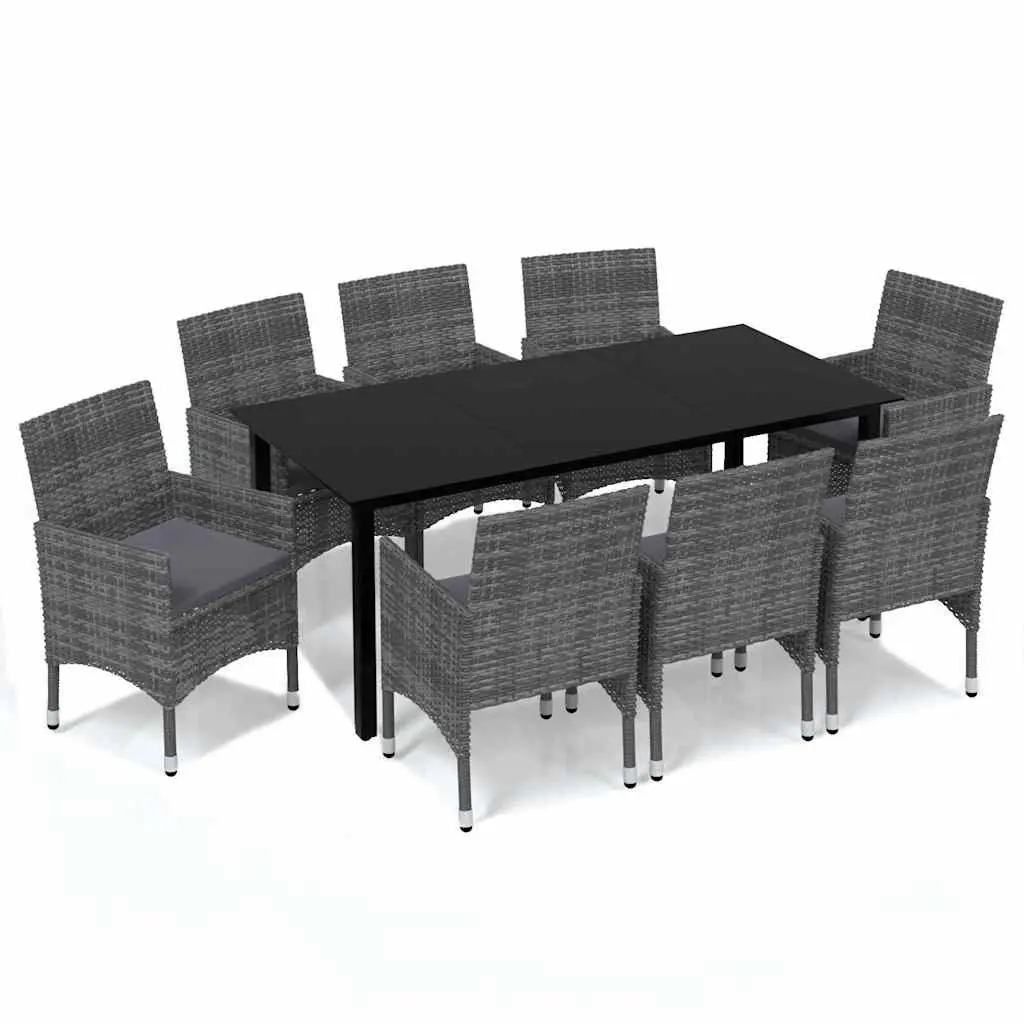 Garden Dining Set 9 Piece Outdoor Patio Furniture Grey Poly Rattan Chairs Table