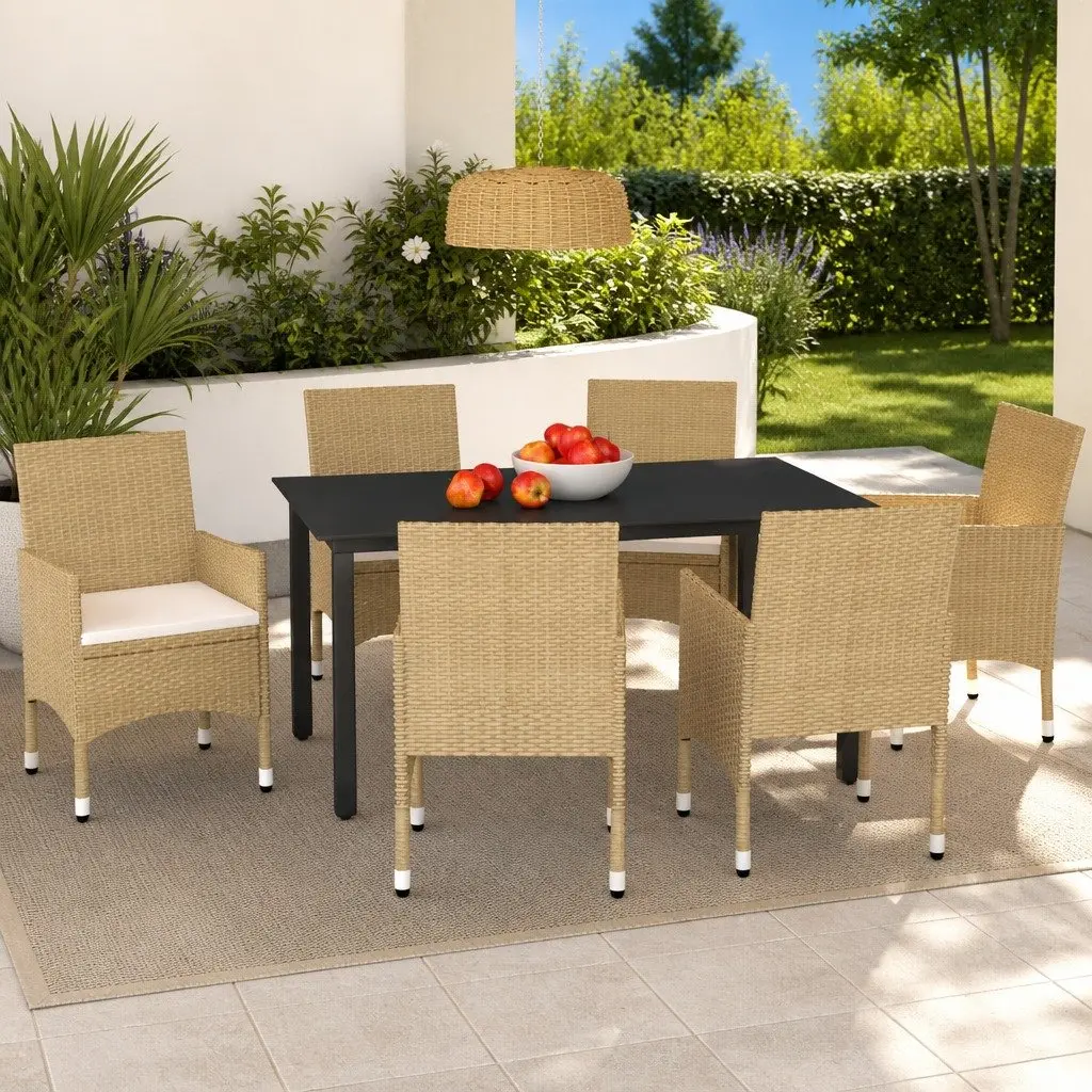 Garden Dining Set 7 Piece Outdoor Furniture Patio Table Chairs Cushions Beige