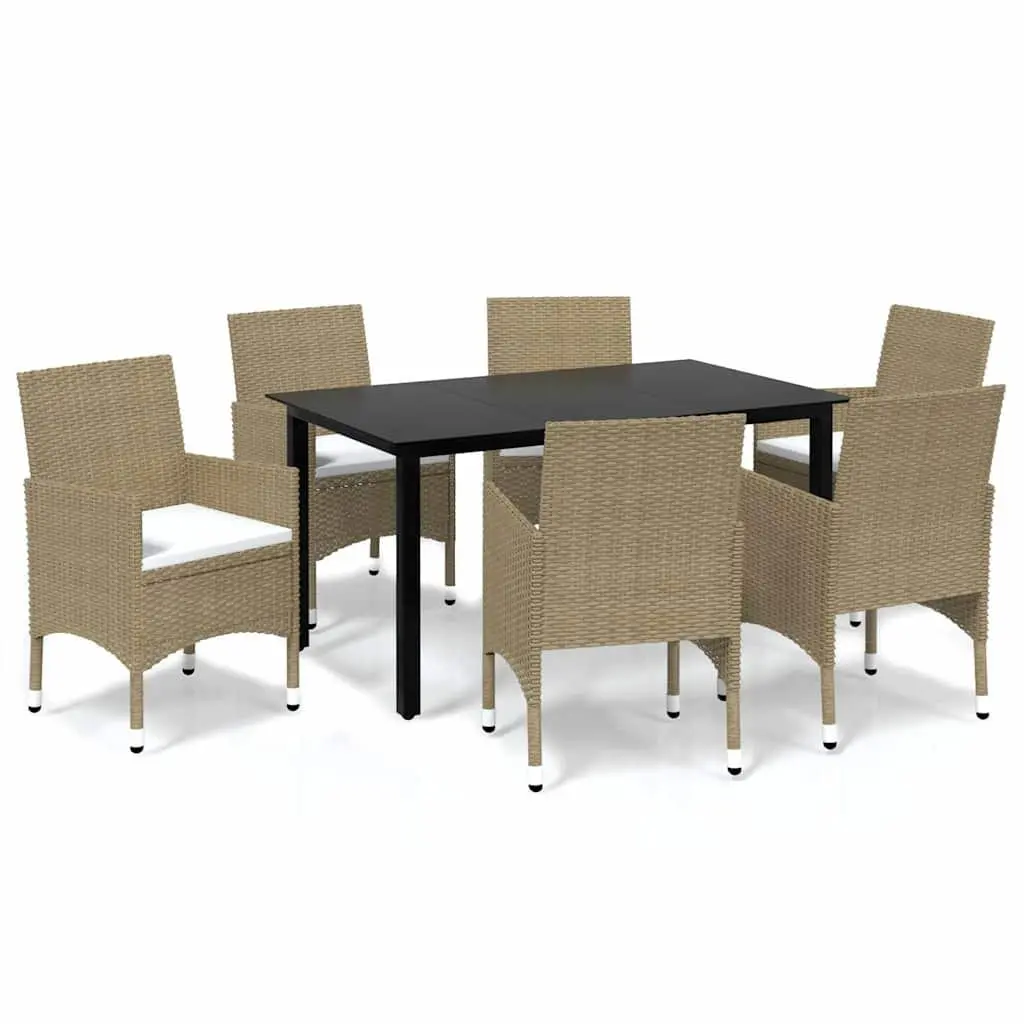 Garden Dining Set 7 Piece Outdoor Furniture Patio Table Chairs Cushions Beige