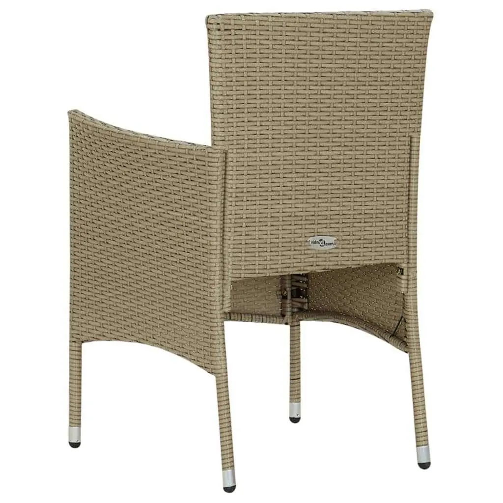 Garden Dining Set 7 Piece Outdoor Patio Furniture PE Rattan Beige Glass Table