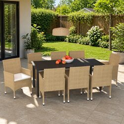 Concise 9-Piece Garden Dining Set with Cushions