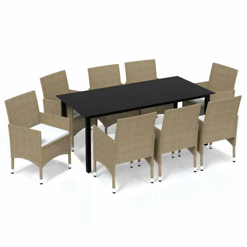 Garden Dining Set Beige 9 Piece Outdoor Patio Furniture PE Rattan with Cushions