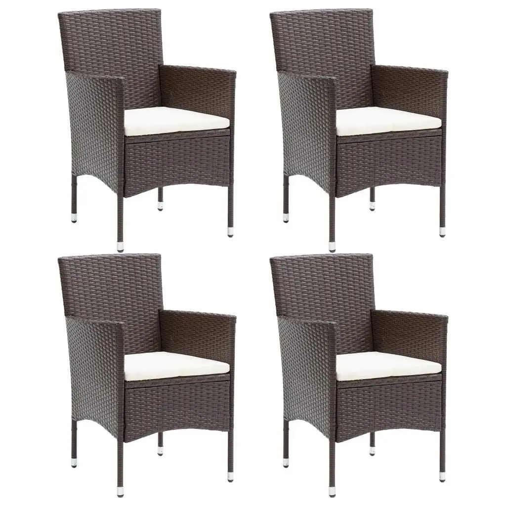 5 Piece Garden Dining Set Brown Outdoor Furniture with Cushions PE Rattan