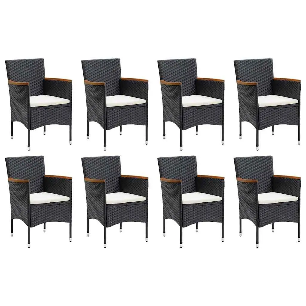 Garden Dining Set 9 Piece Outdoor Patio Furniture PE Rattan Black with Cushions