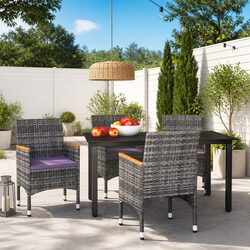 5 Piece Outdoor Dining Set with Glass Top and Cushions