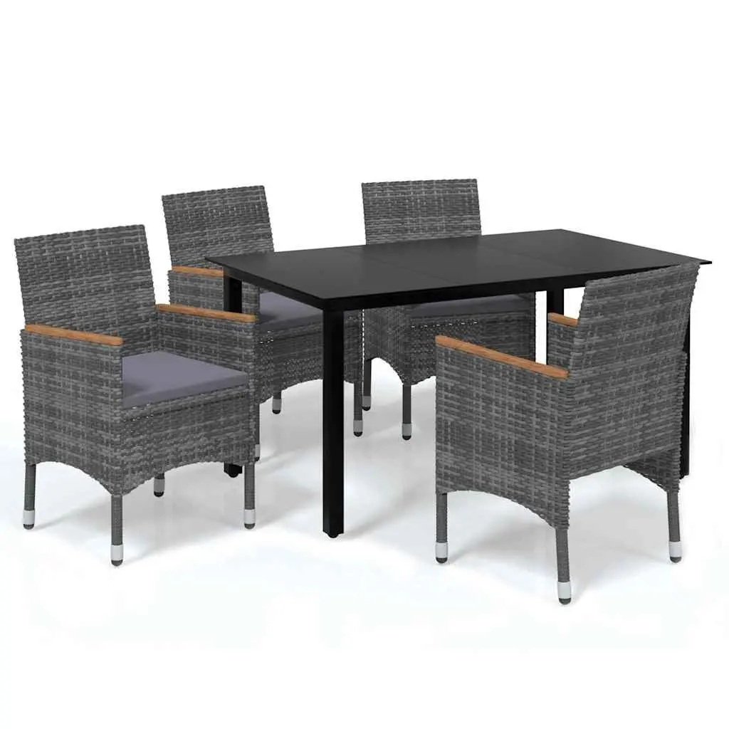 5 Piece Outdoor Dining Set with Glass Top and Cushions