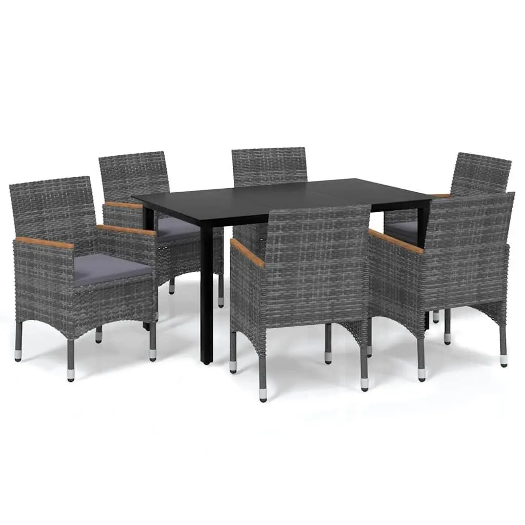Garden Dining Set 7 Piece Poly Rattan Patio Furniture with Cushions Grey