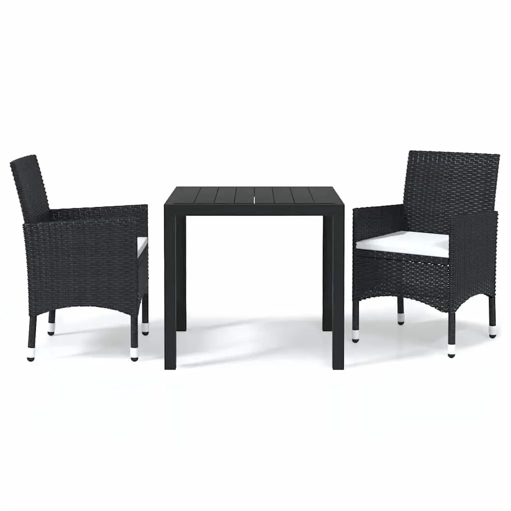 Outdoor Dining Set Black 3 Piece Garden Furniture PE Rattan Table and Chairs with Cushions