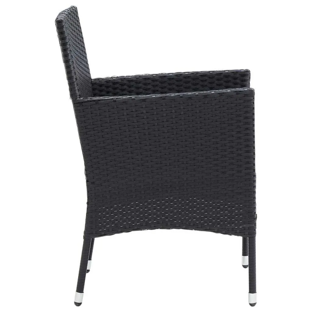 Outdoor Dining Set Black 3 Piece Garden Furniture PE Rattan Table and Chairs with Cushions