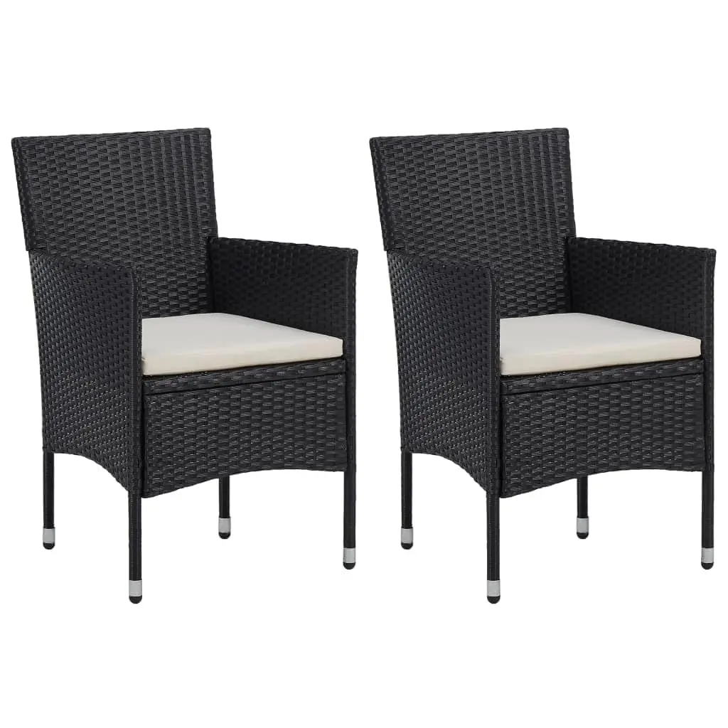 Outdoor Dining Set Black 3 Piece Garden Furniture PE Rattan Table and Chairs with Cushions