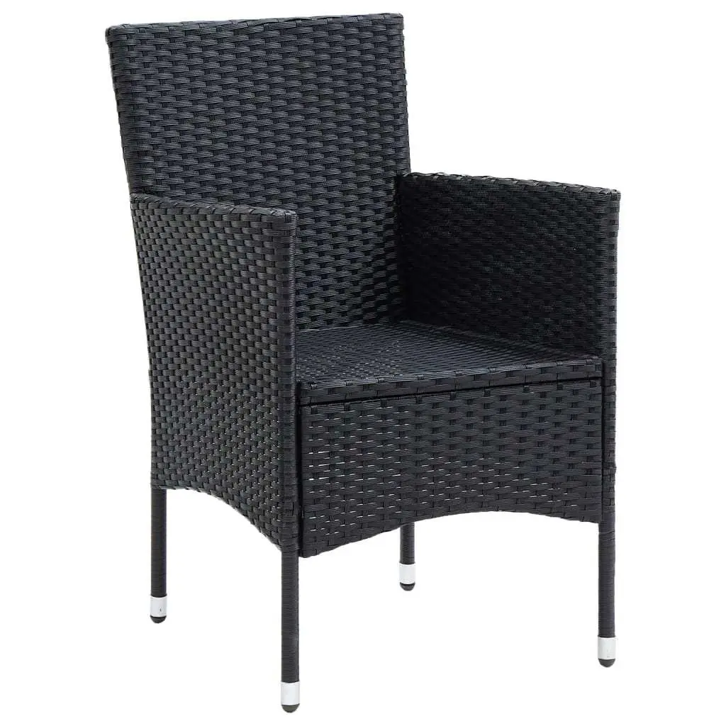 Outdoor Dining Set Black 3 Piece Garden Furniture PE Rattan Table and Chairs with Cushions