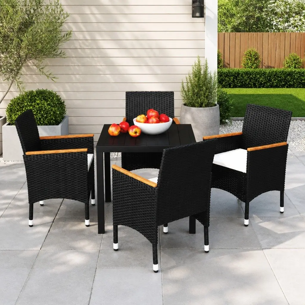 Garden Dining Set Black 5 Piece Outdoor Patio Furniture Weather-resistant PE Rattan Chairs Table
