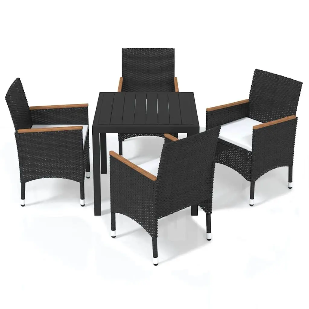 Garden Dining Set Black 5 Piece Outdoor Patio Furniture Weather-resistant PE Rattan Chairs Table