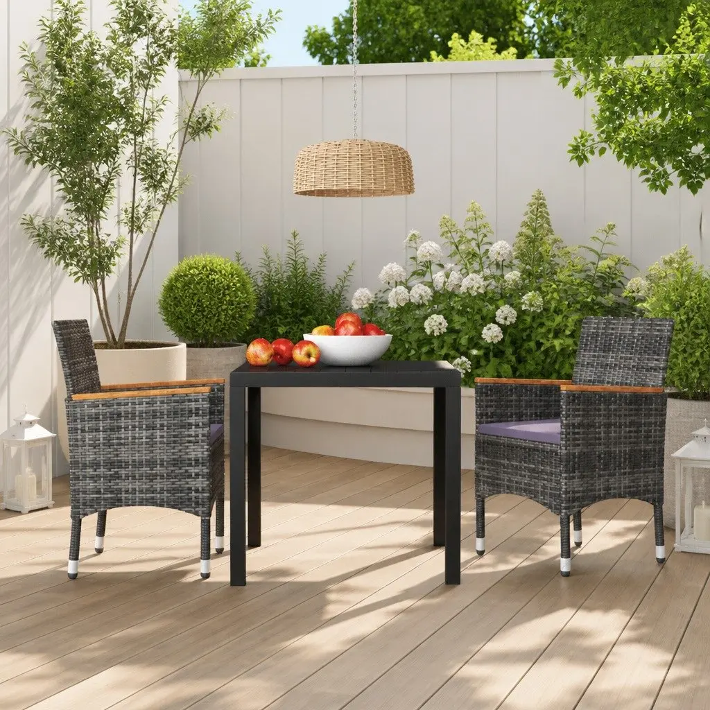 Garden Dining Set 3 Piece Outdoor Patio Furniture with Cushions Grey Rattan