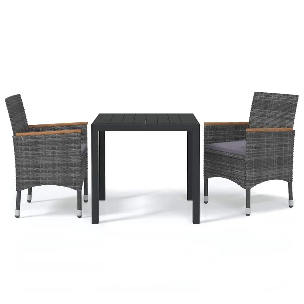 Garden Dining Set 3 Piece Outdoor Patio Furniture with Cushions Grey Rattan
