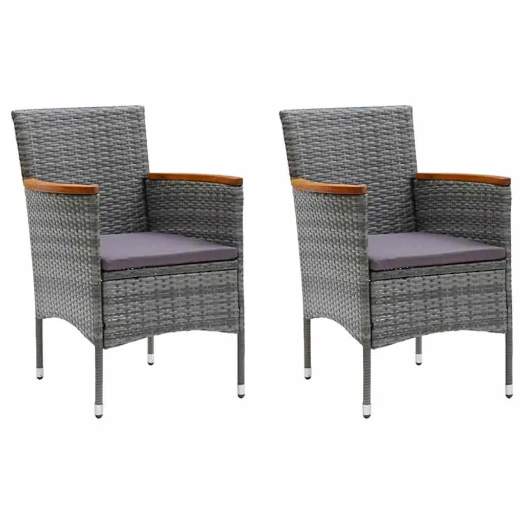 Garden Dining Set 3 Piece Outdoor Patio Furniture with Cushions Grey Rattan